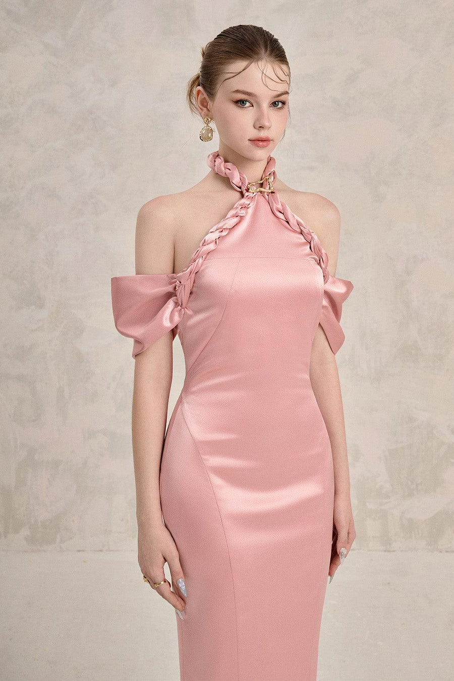 Avara Sheath Cold Shoulder Sleeved Silk Ankle Length Dress Maxi Dress LINH PHUNG