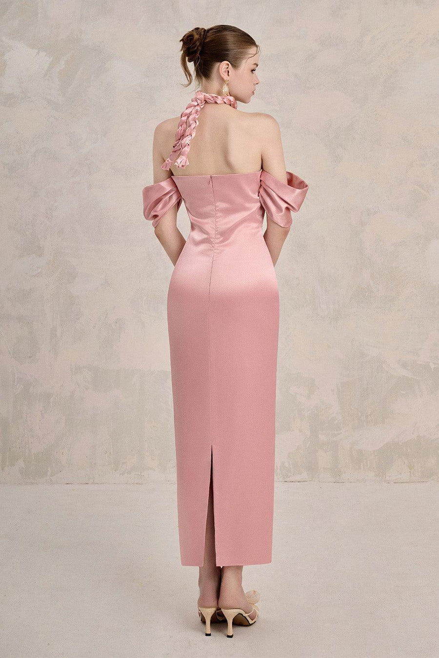 Avara Sheath Cold Shoulder Sleeved Silk Ankle Length Dress Maxi Dress LINH PHUNG