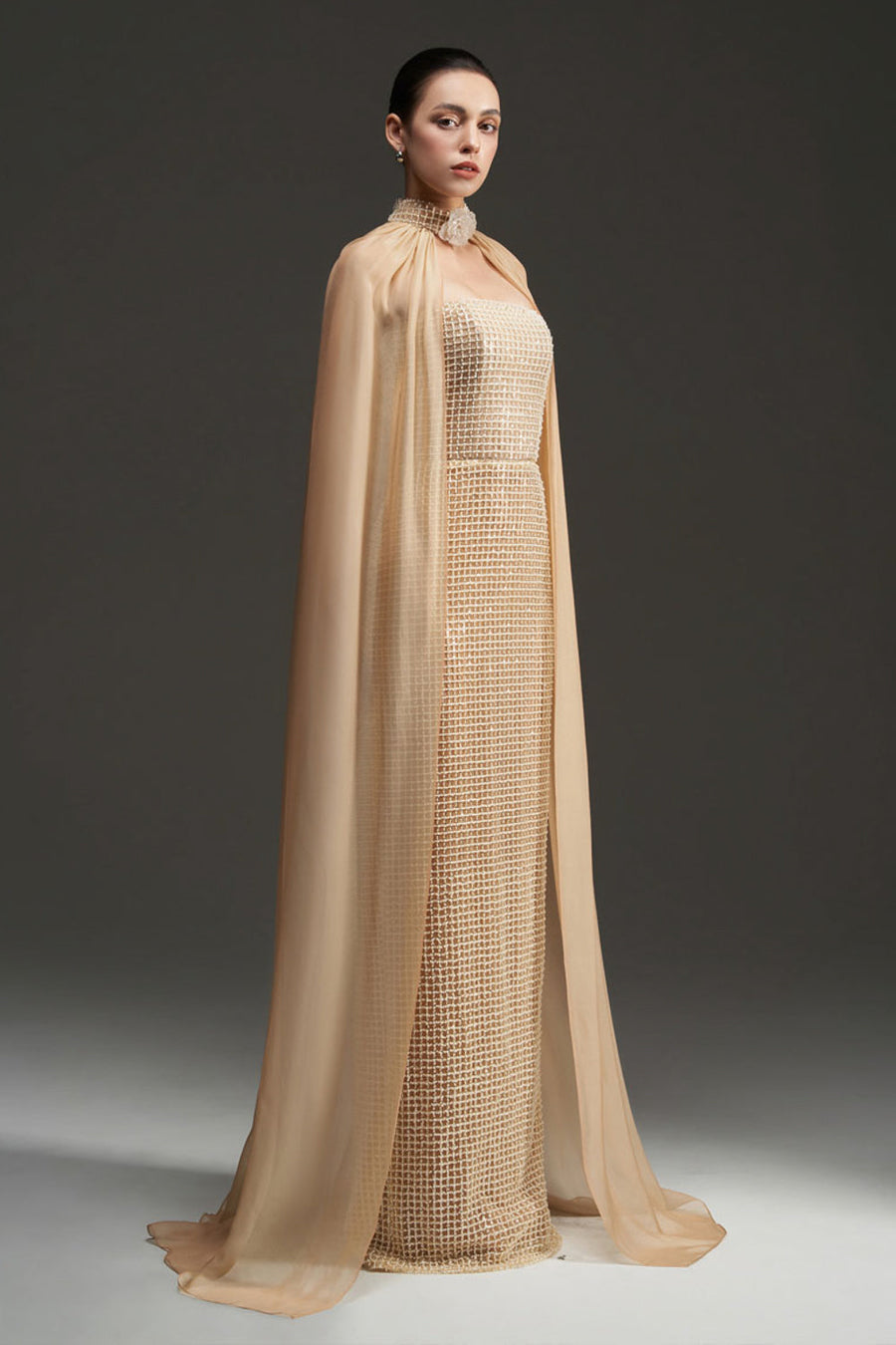 Avianna Cape Sleeves Bead Maxi Dress 11