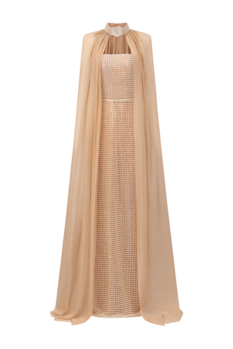 Avianna Cape Sleeves Bead Maxi Dress 1