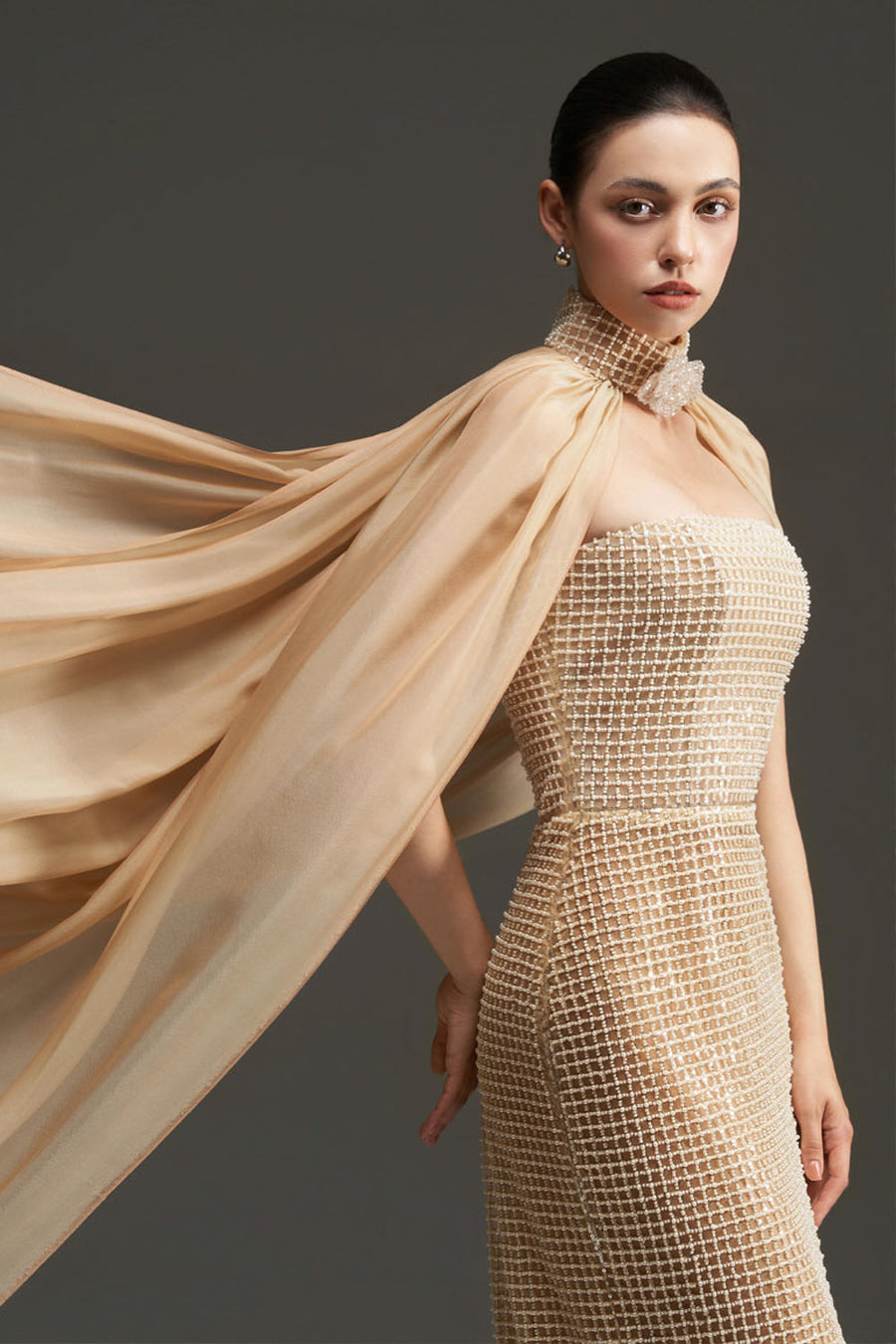 Avianna Cape Sleeves Bead Maxi Dress 9