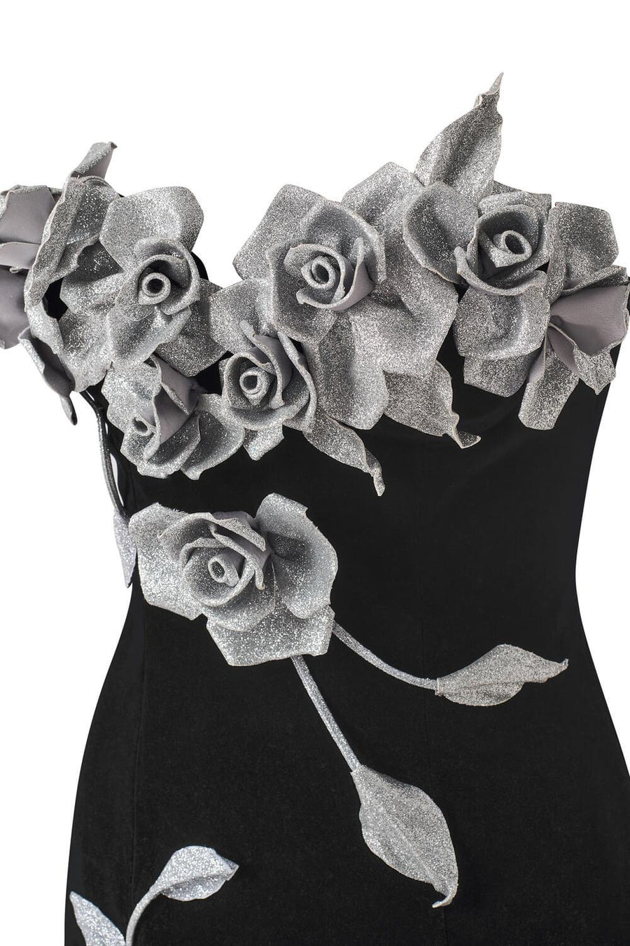 Joli Rose Drop Waist Flower Applique Velvet Ankle Length Dress 3