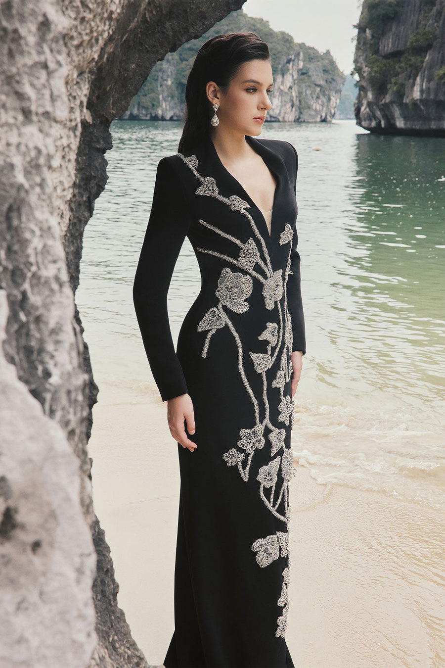 Sky Sheath Floral Silk Floor Length Dress 4