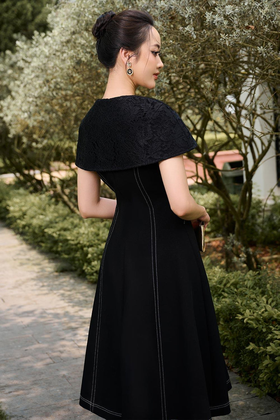 Gina A-line Cape Shoulder Gabardine Midi Dress Midi Dress CHANCOS