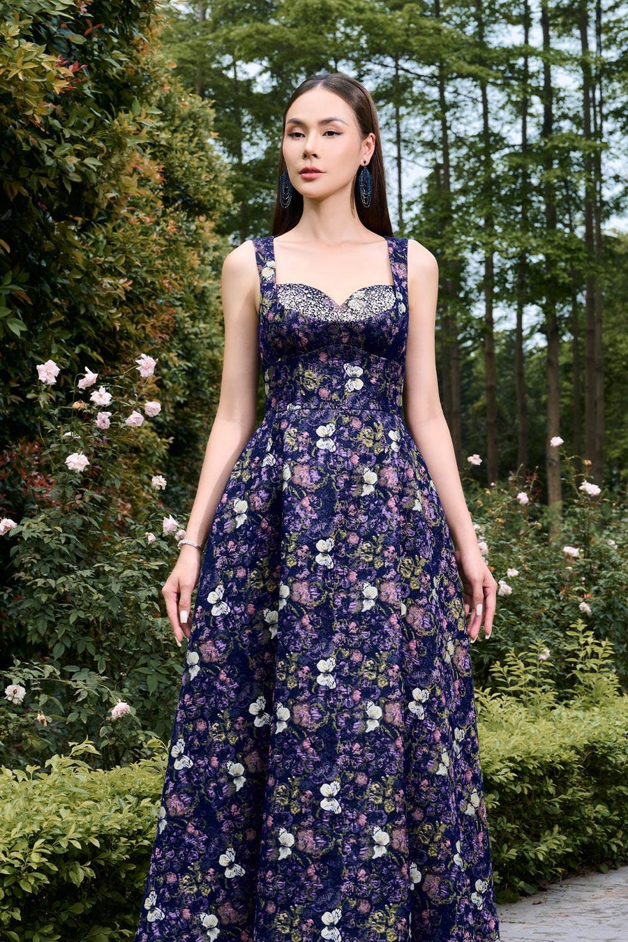 Asia Fit and Flare Sleeveless Jacquard Ankle Length Dress Gown Dress CHANCOS