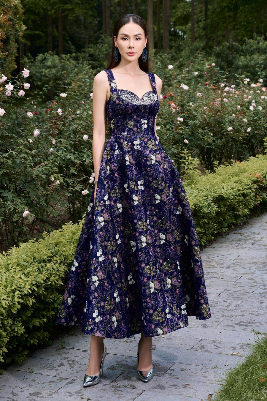 Asia Fit and Flare Sleeveless Jacquard Ankle Length Dress Gown Dress CHANCOS