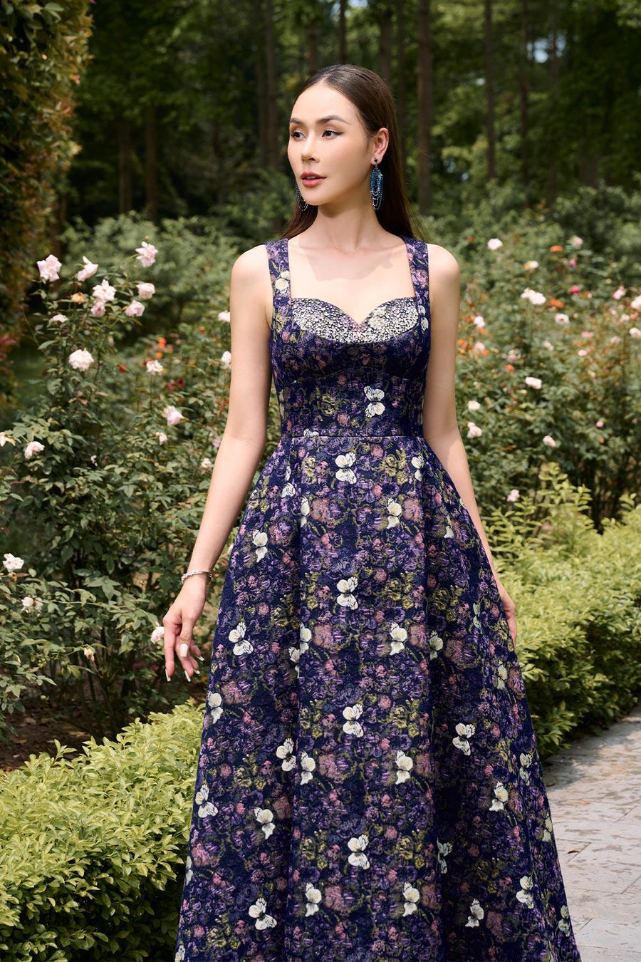 Asia Fit and Flare Sleeveless Jacquard Ankle Length Dress Gown Dress CHANCOS