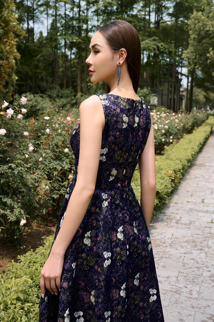 Asia Fit and Flare Sleeveless Jacquard Ankle Length Dress Gown Dress CHANCOS