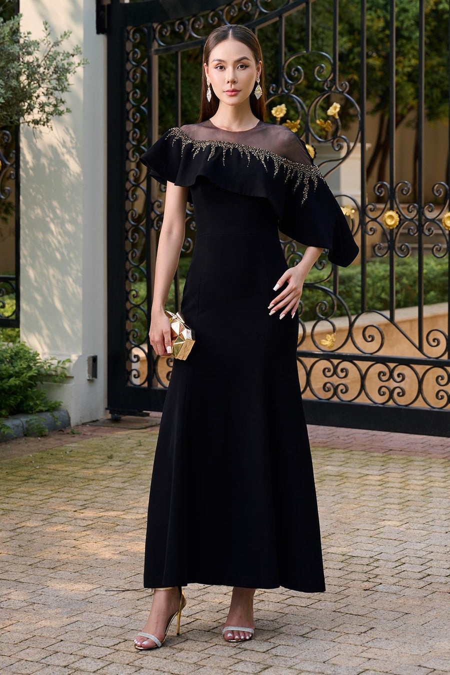 Lyra A-line Asymmetric Twill Ankle Length Dress Maxi Dress CHANCOS