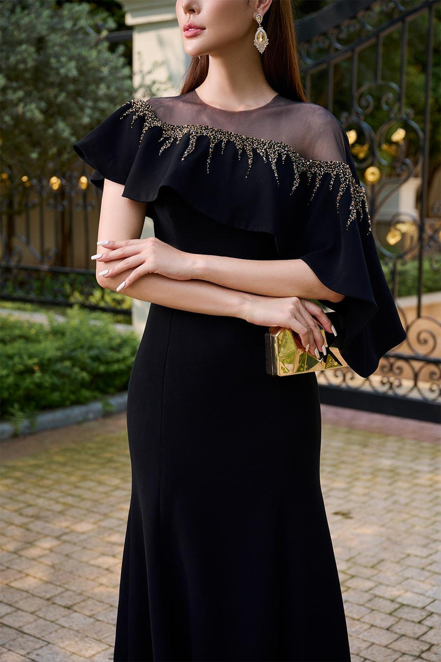 Lyra A-line Asymmetric Twill Ankle Length Dress Maxi Dress CHANCOS
