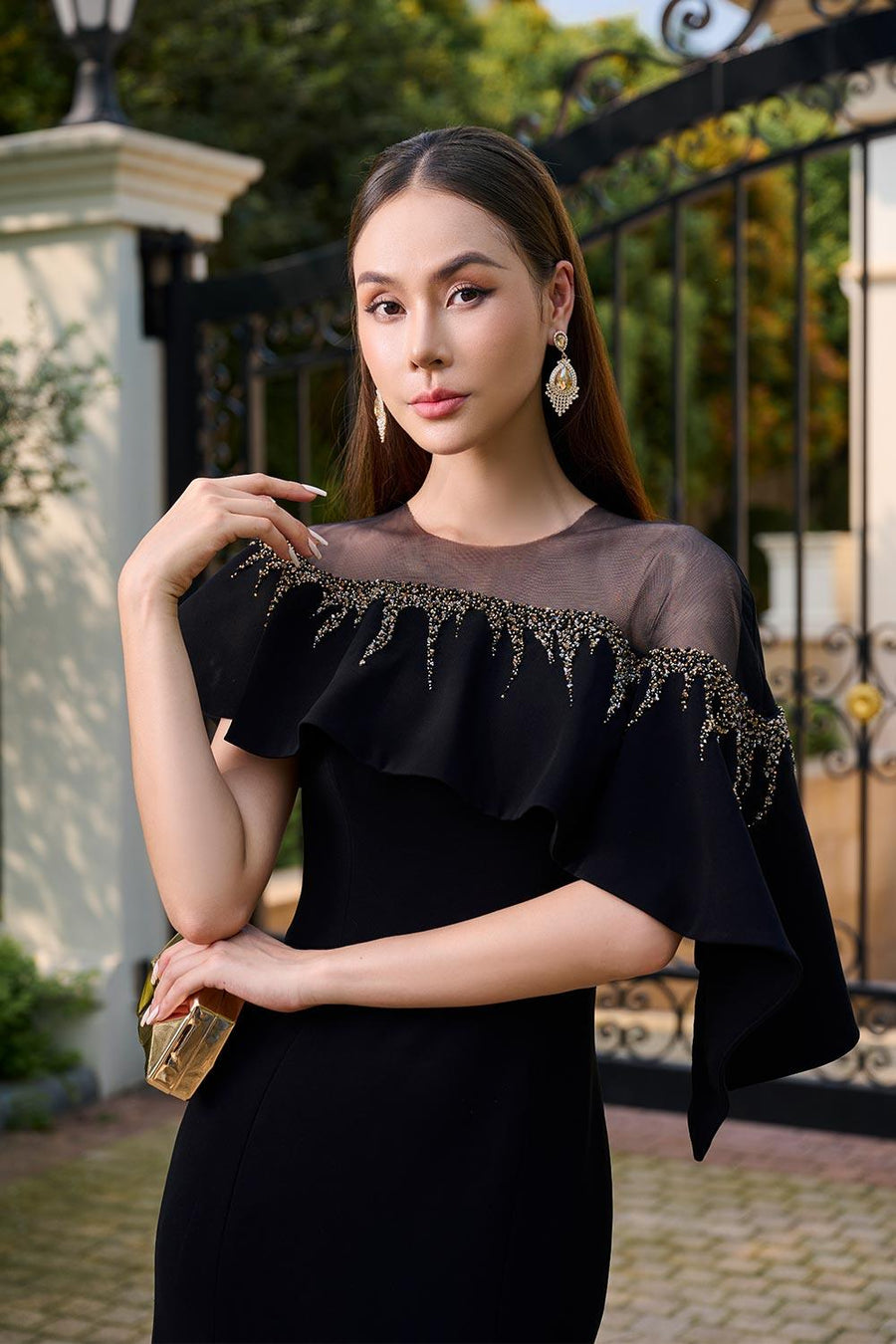 Lyra A-line Asymmetric Twill Ankle Length Dress Maxi Dress CHANCOS