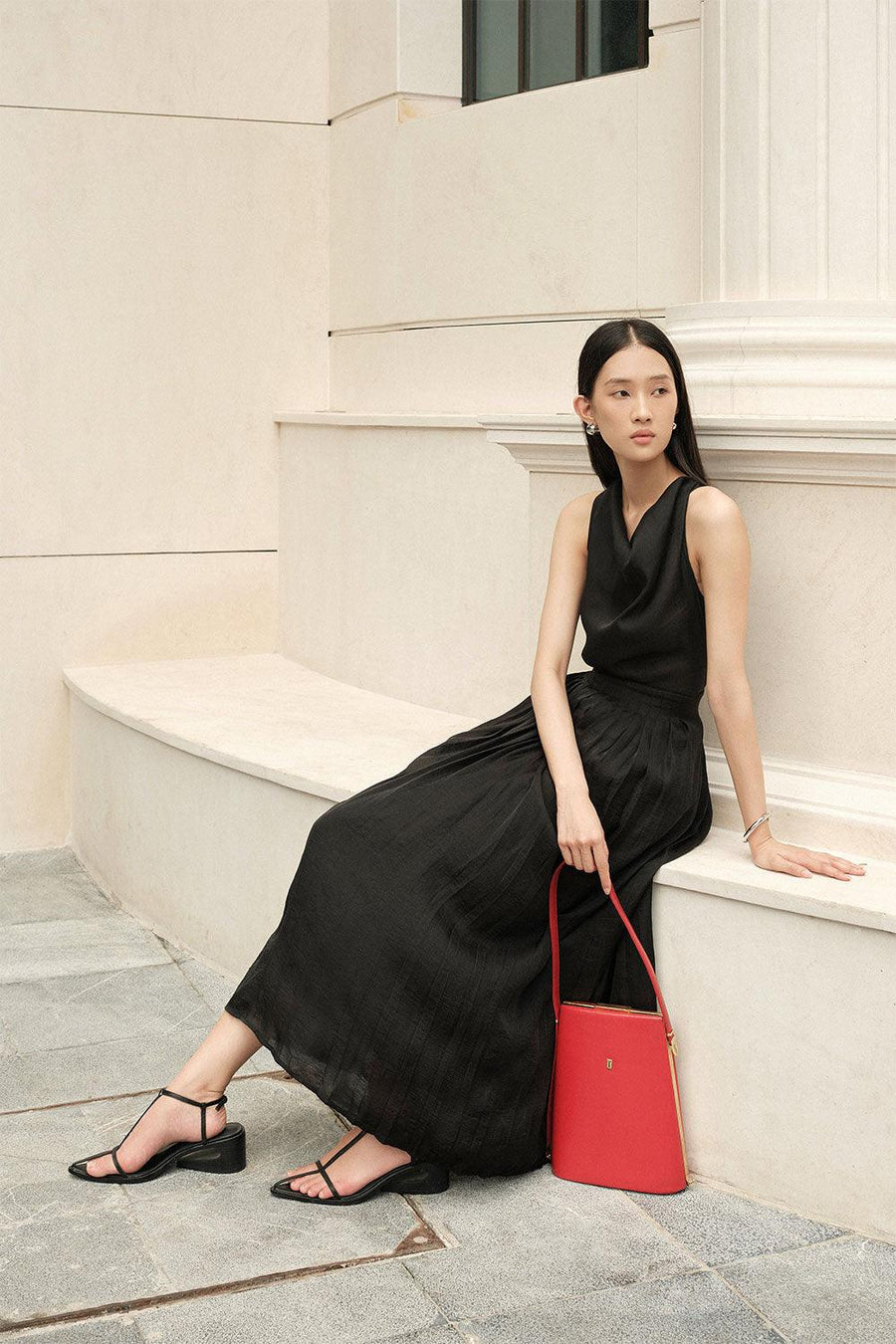 Juniper Pleated Cowl Neck Silk Crepe Midi Dress 9