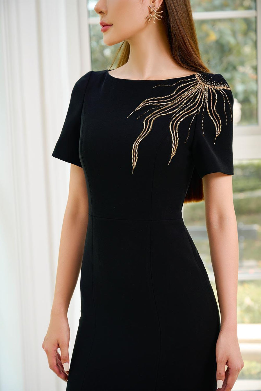Calita Trumpet Boat Neck Twill Midi Dress Midi Dress CHANCOS