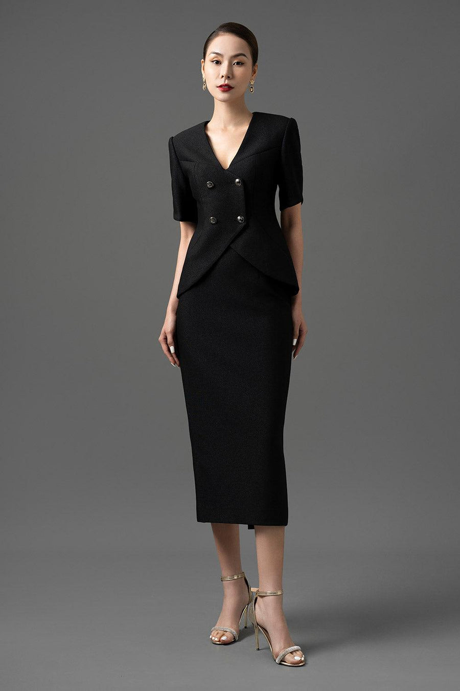 Lenora Pencil Middle Sleeved Gabardine Midi Set Set CHANCOS