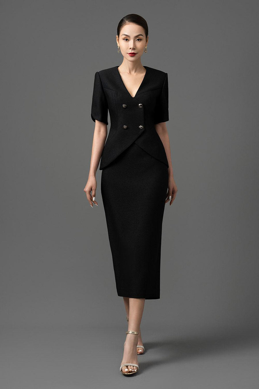 Lenora Pencil Middle Sleeved Gabardine Midi Set Set CHANCOS