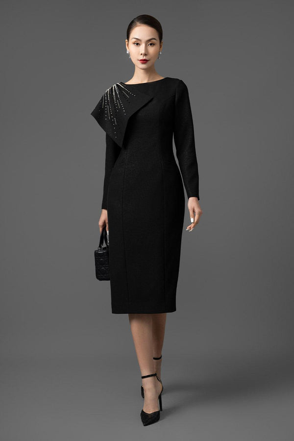 Keisha Sheath Long Sleeved Gabardine Midi Dress