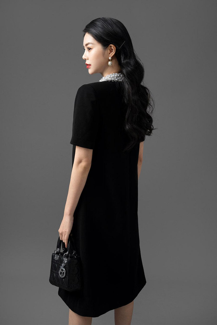 Silvia Trapezoid High Neck Gabardine Midi Dress Midi Dress CHANCOS