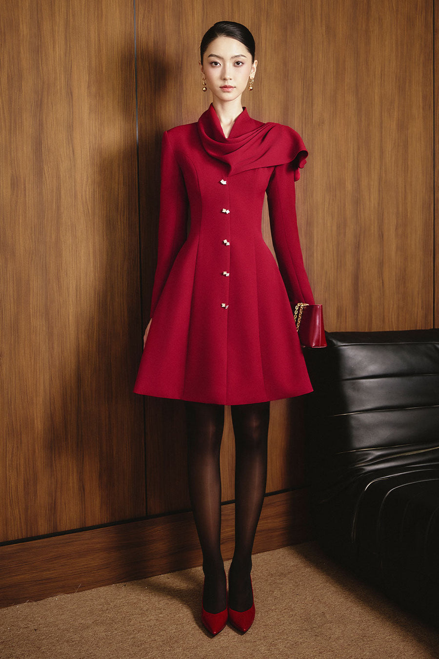 Giorgia A-line Scarf Neck Spandex Homespun Mini Dress Mini Dress Larmes