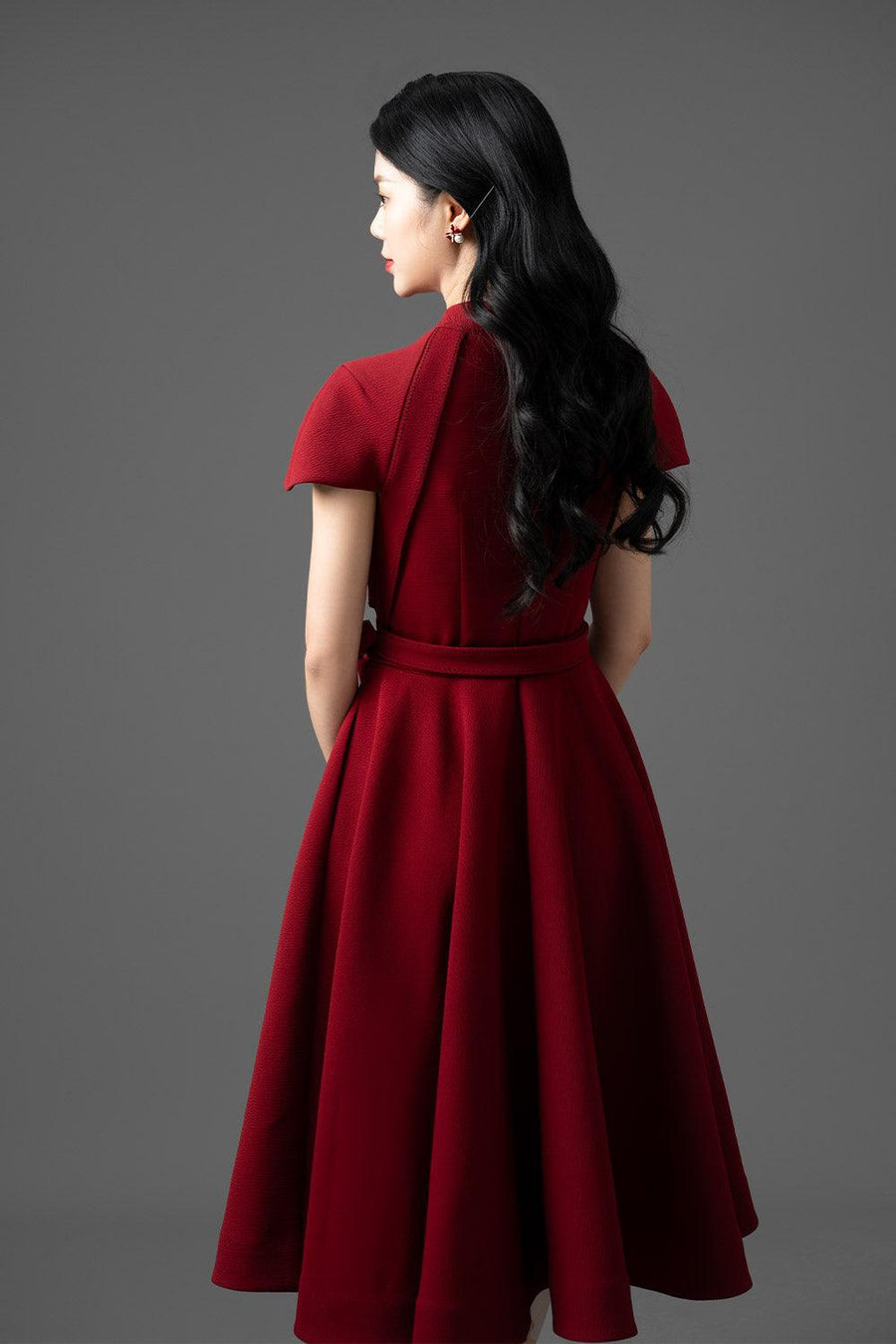 Alma Fit and Flare Draped Woven Cotton Midi Dress Midi Dress CHANCOS