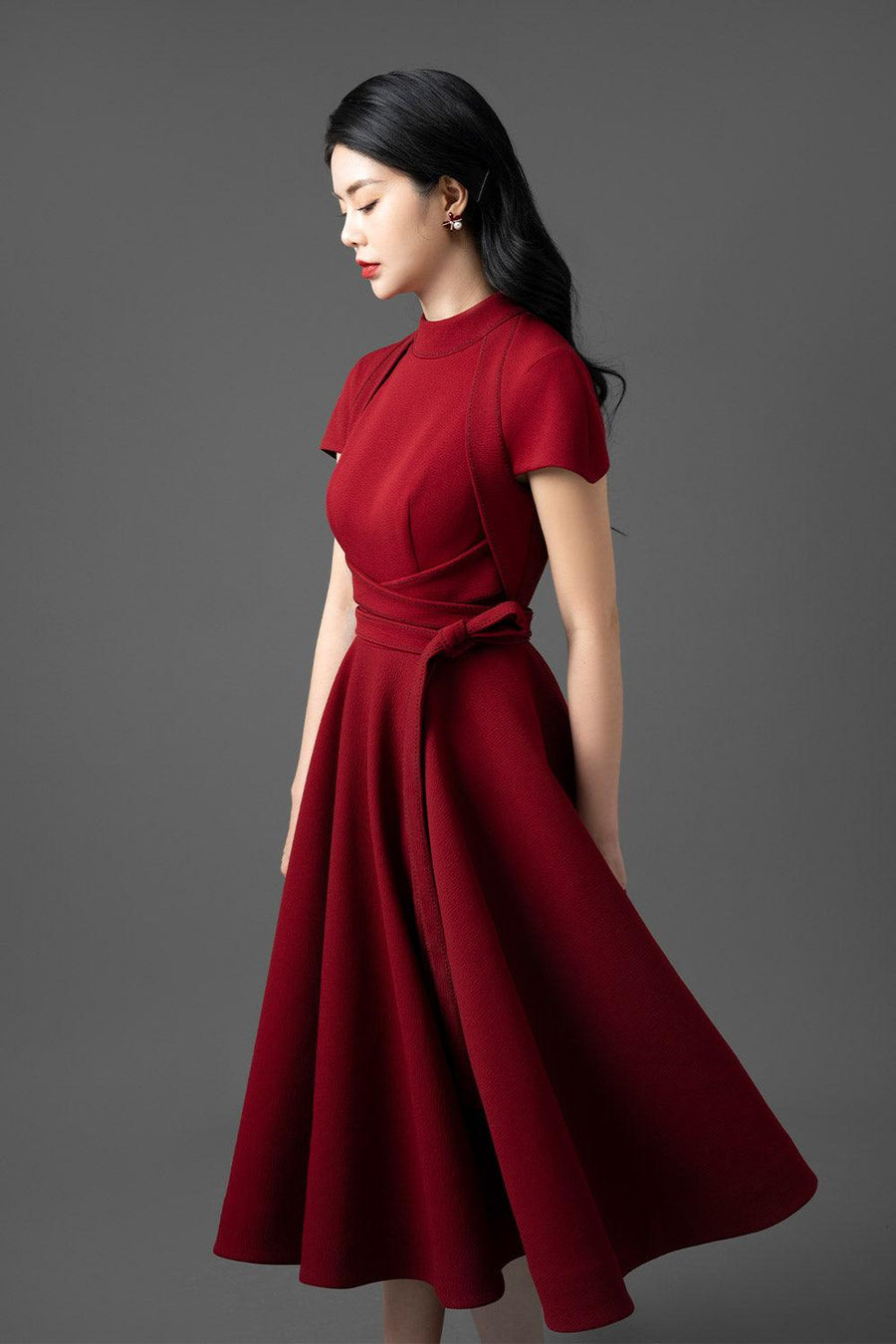 Alma Fit and Flare Draped Woven Cotton Midi Dress Midi Dress CHANCOS