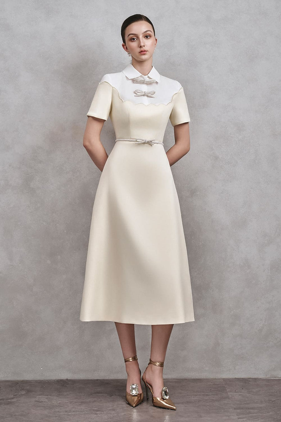 Jennifer A-line Bib Collar Cotton Midi Dress Midi Dress Armous