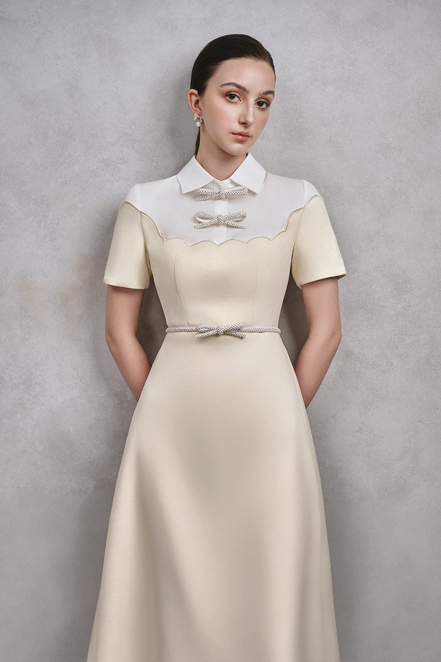 Jennifer A-line Bib Collar Cotton Midi Dress Midi Dress Armous