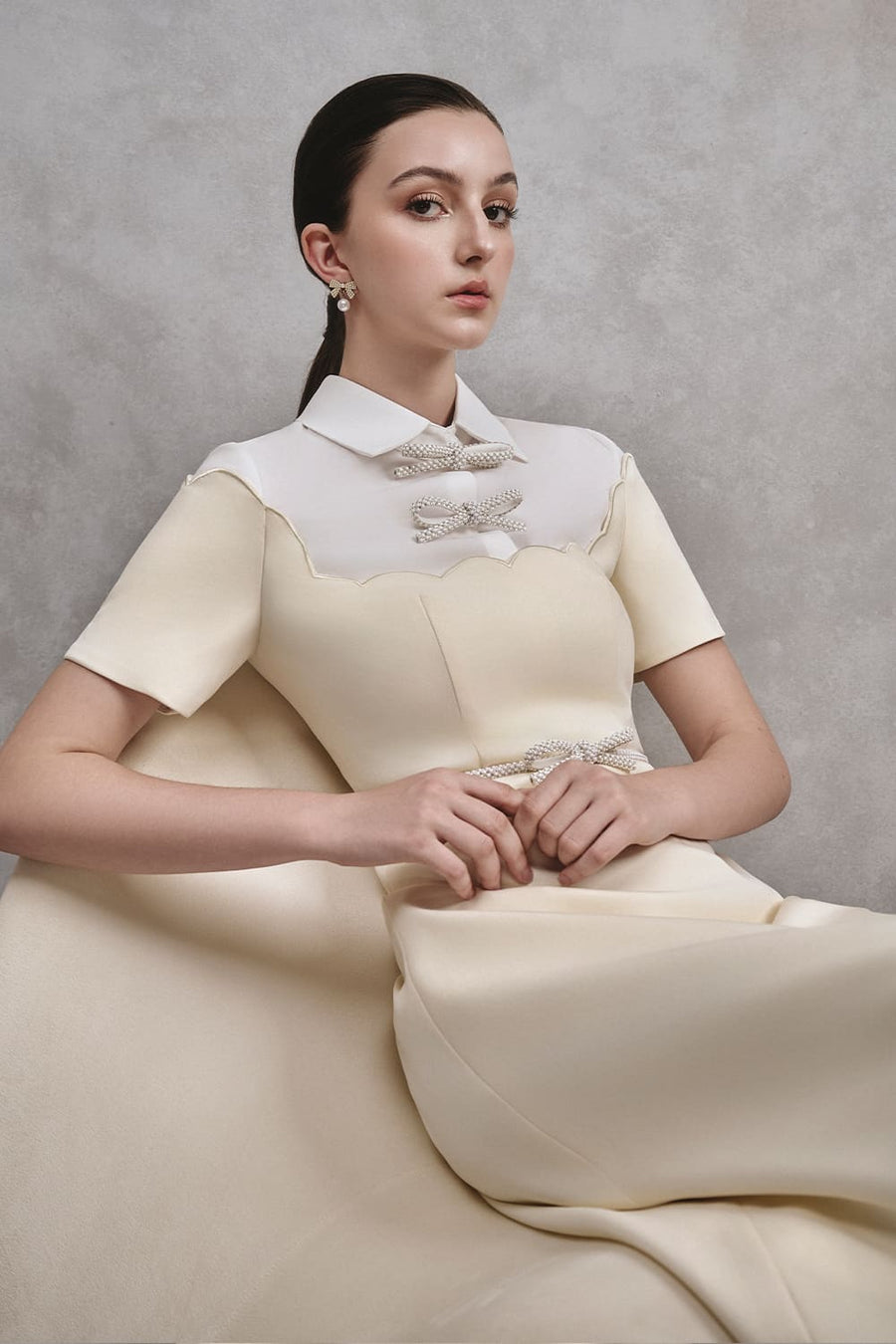 Jennifer A-line Bib Collar Cotton Midi Dress Midi Dress Armous