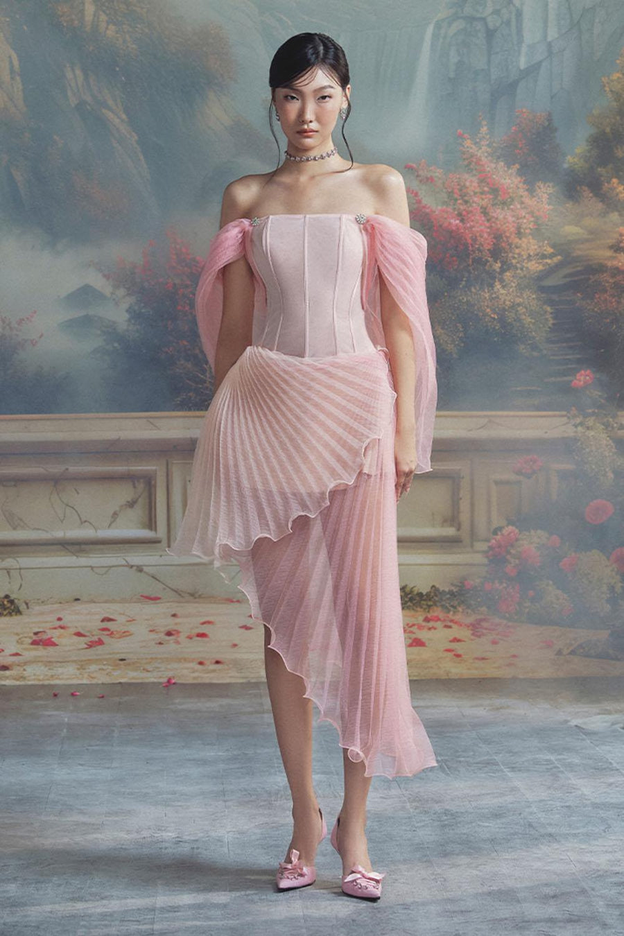 Bellerose Wrap Cape Sleeved Chiffon Midi Dress Midi Dress LINH PHUNG