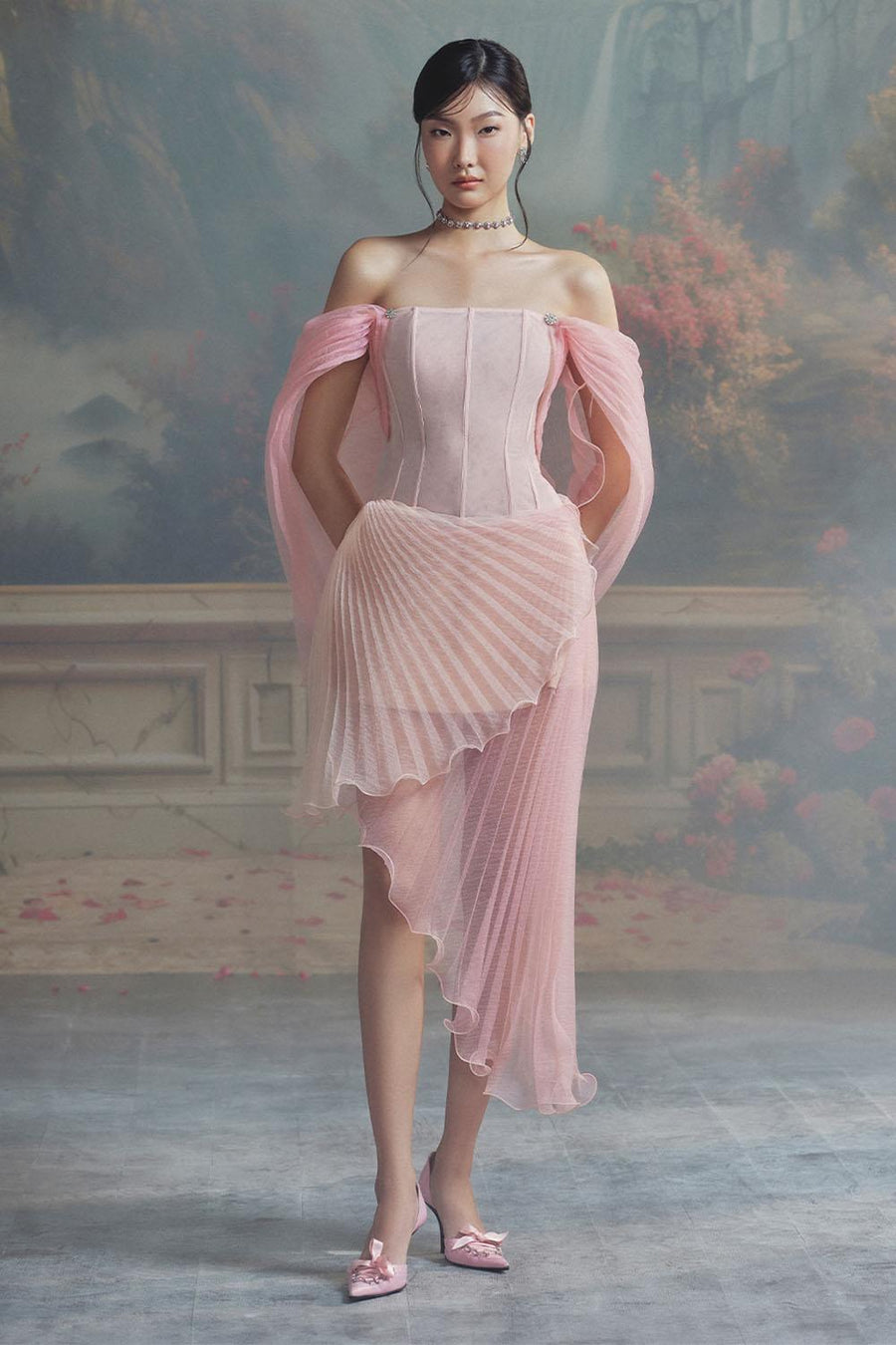 Bellerose Wrap Cape Sleeved Chiffon Midi Dress Midi Dress LINH PHUNG