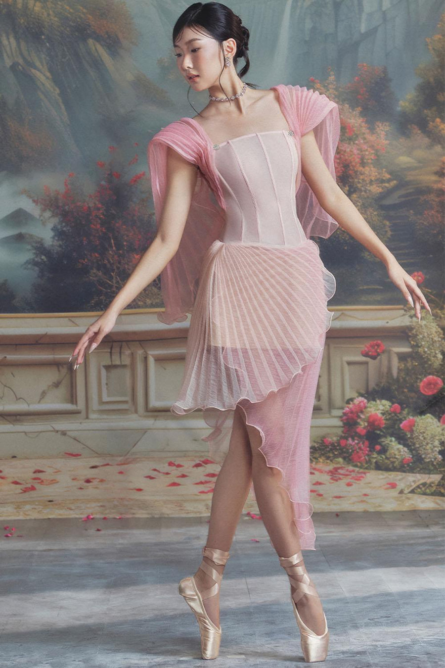 Bellerose Wrap Cape Sleeved Chiffon Midi Dress Midi Dress LINH PHUNG
