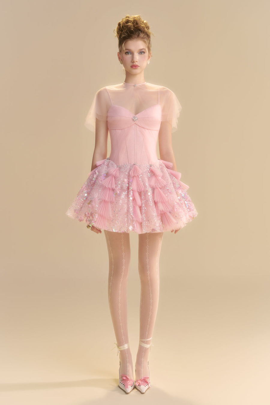 Blush Cape Sleeve Sequin Mini Dress 1