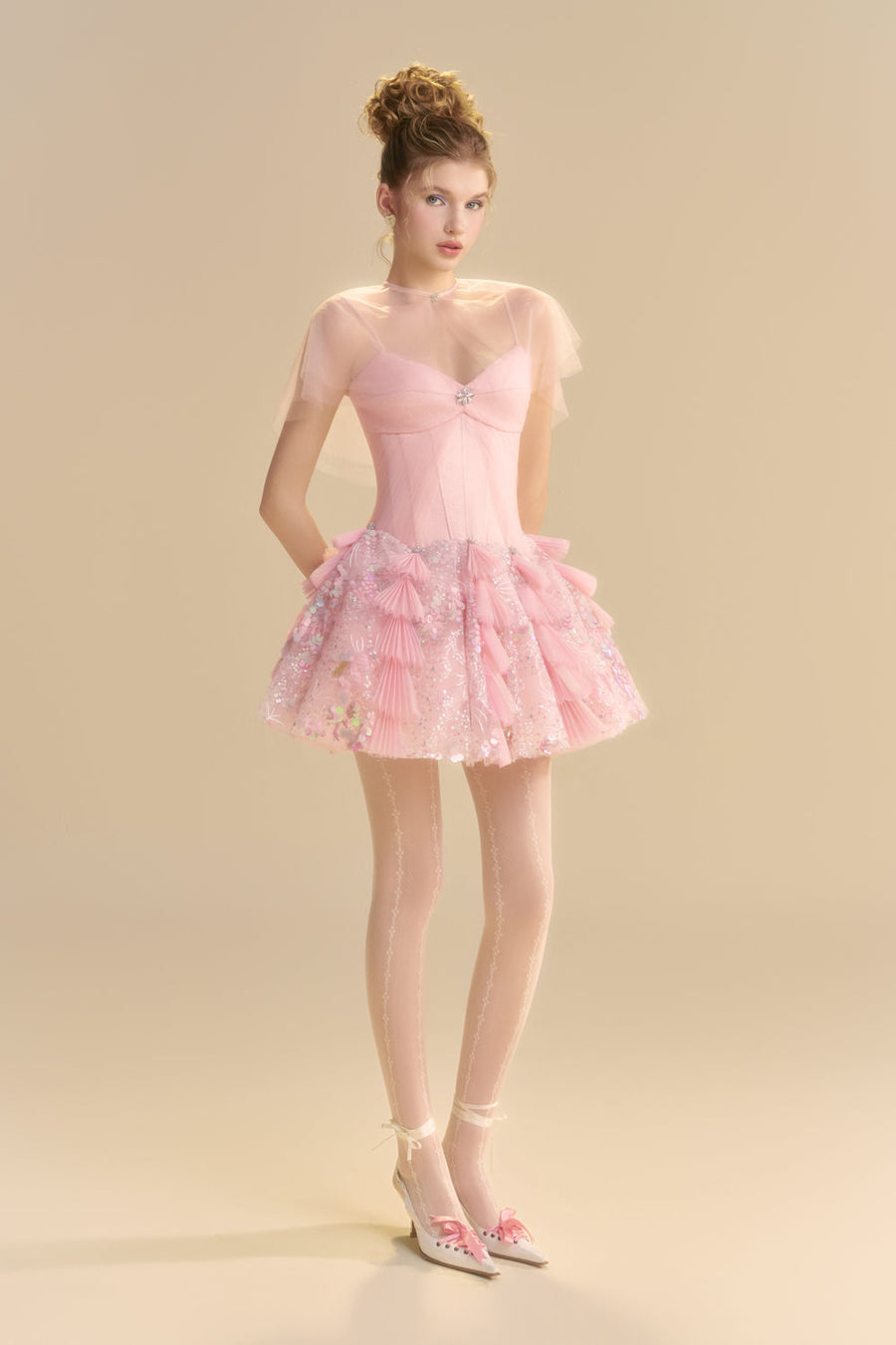 Blush Cape Sleeve Sequin Mini Dress 6