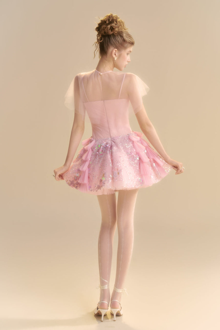 Blush Cape Sleeve Sequin Mini Dress 5