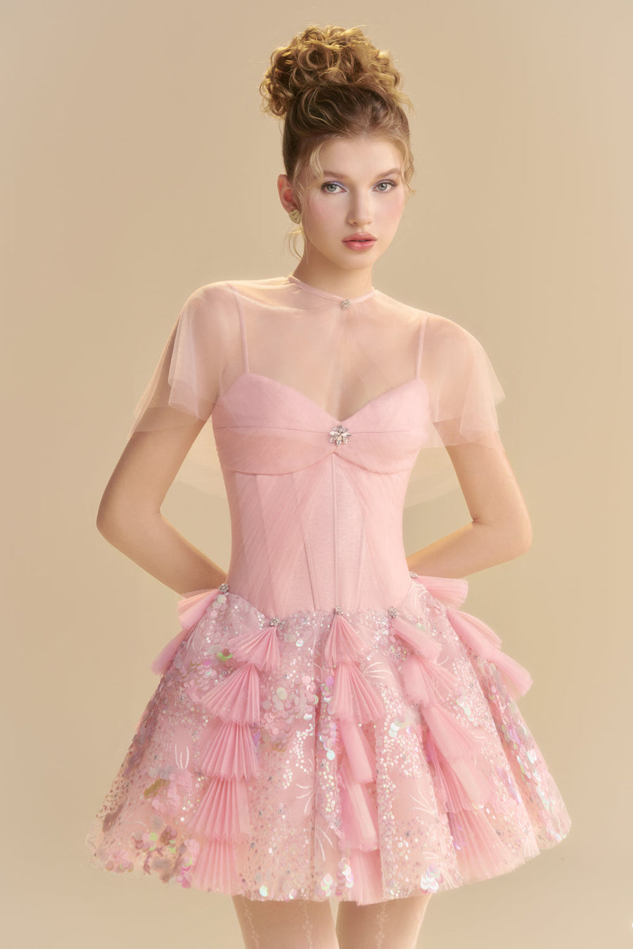 Blush Cape Sleeve Sequin Mini Dress 2