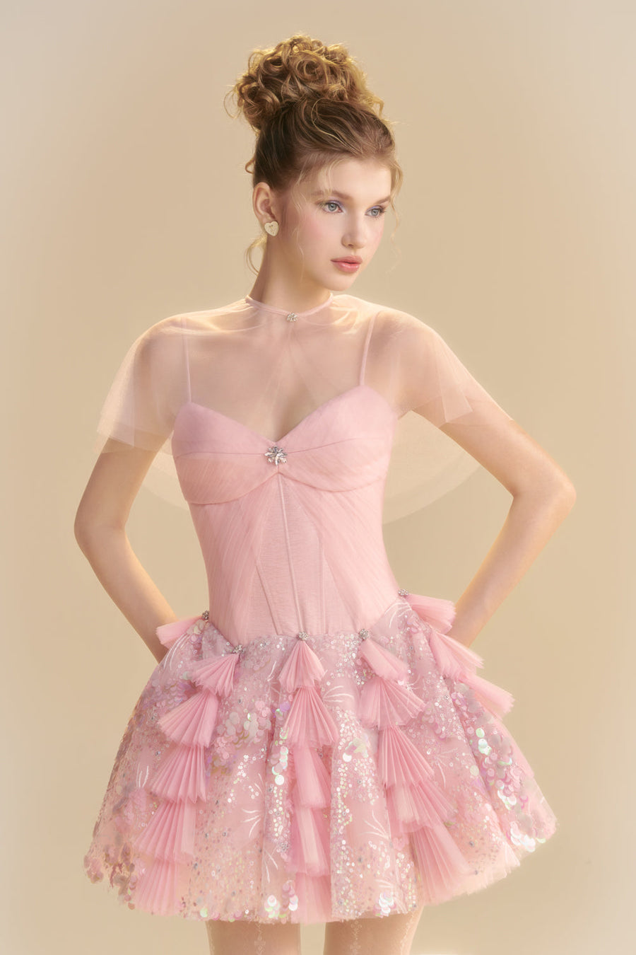 Blush Cape Sleeve Sequin Mini Dress 3