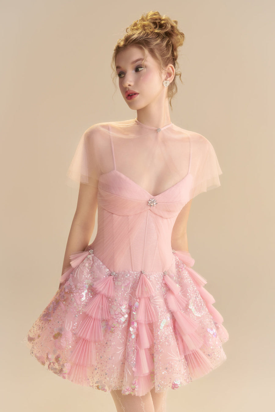 Blush Cape Sleeve Sequin Mini Dress 4
