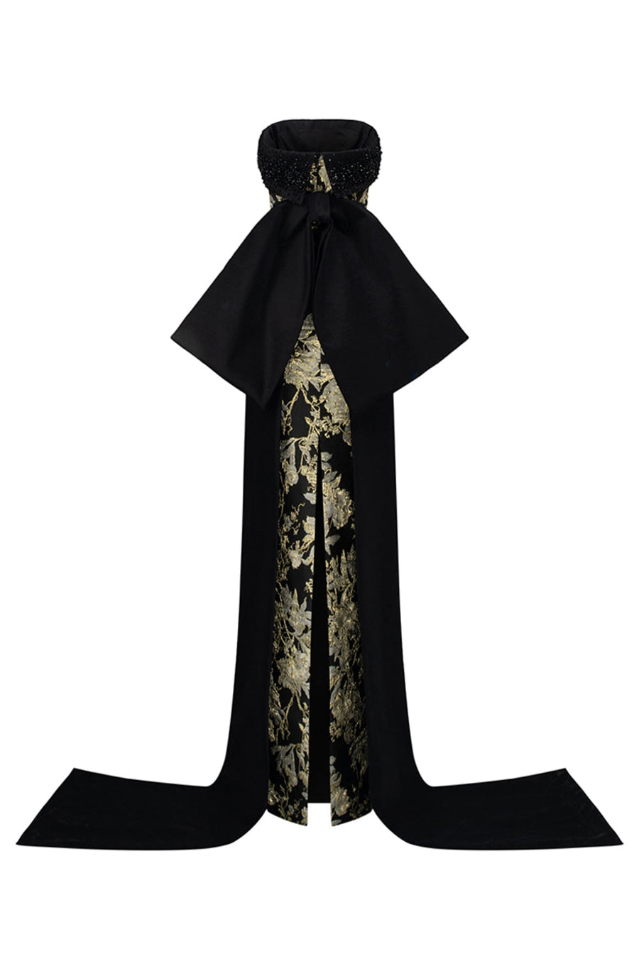 Bellamy Strapless Bow Tie Jacquard Floor Length Dress 10