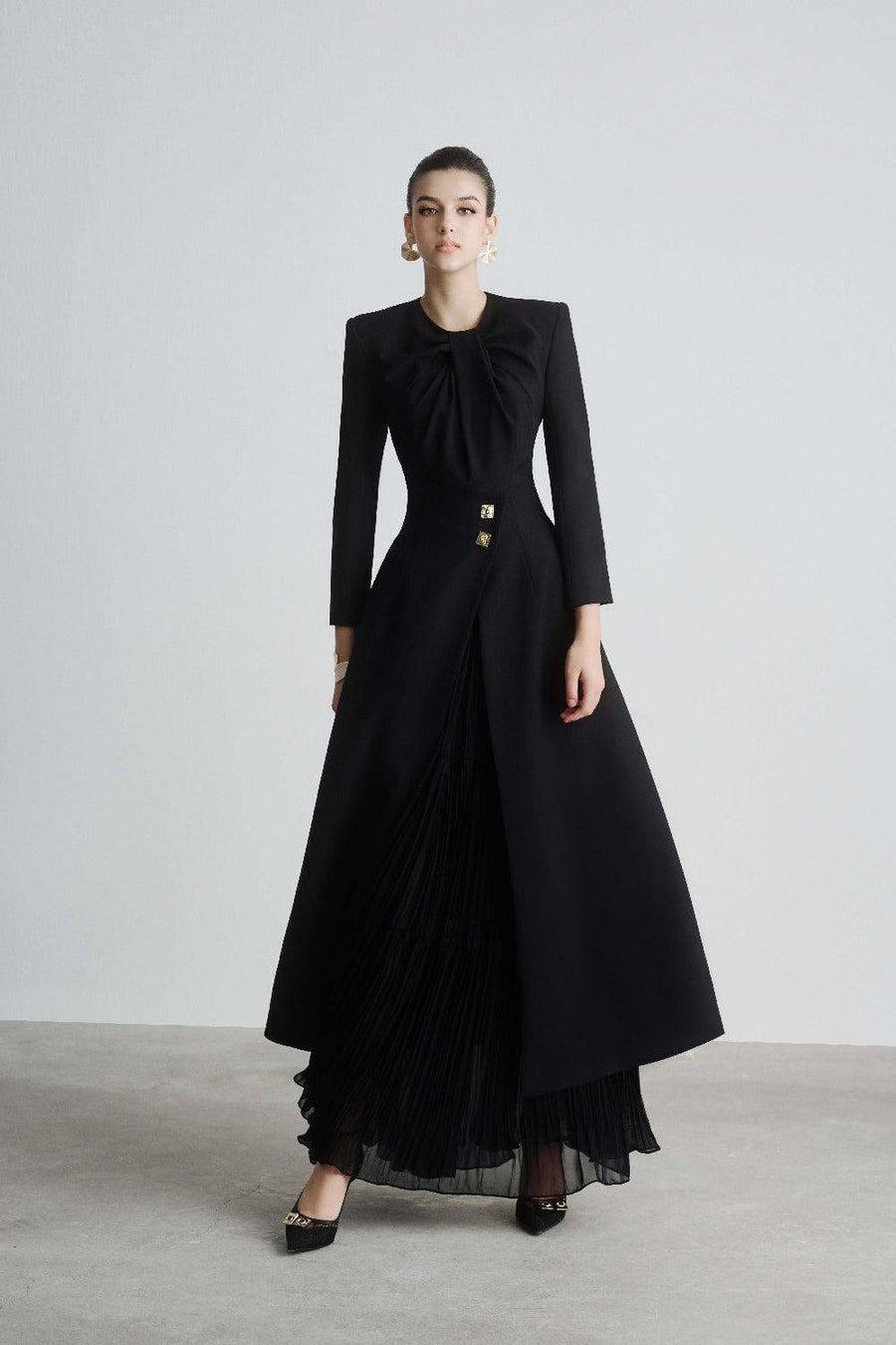 Helen Slit Square Shoulder Polyester Long Length Shirt Black Shirt Maison des Copains