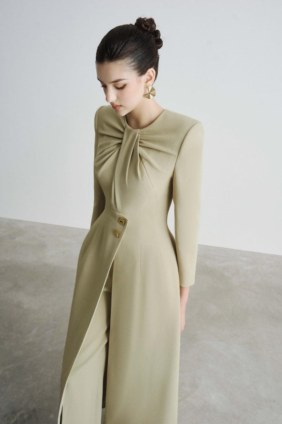 Helen Slit Square Shoulder Polyester Long Length Shirt Shirt Maison des Copains