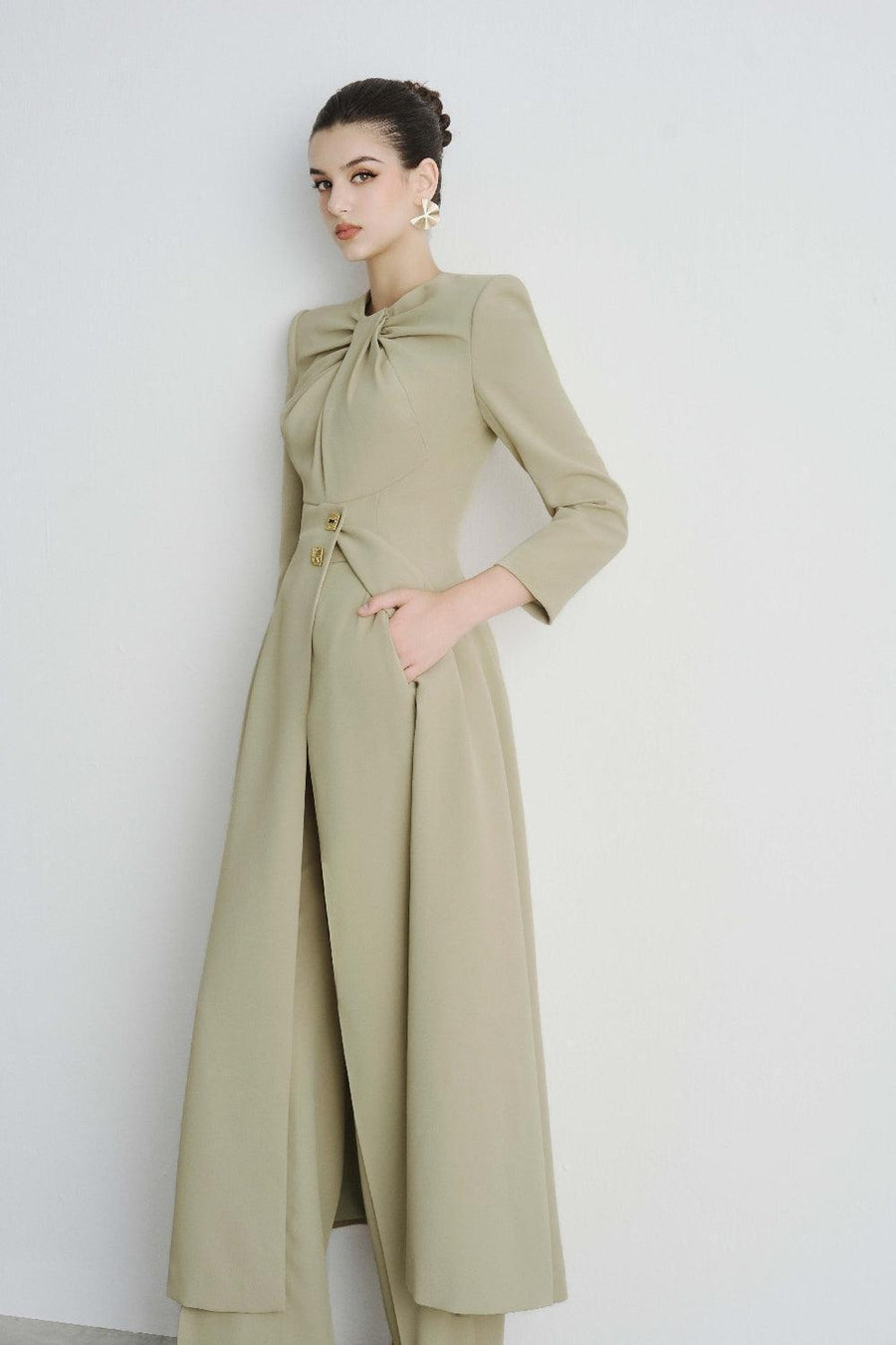 Helen Straight Wide Leg Polyester Floor Length Pants Olive Pants Maison des Copains