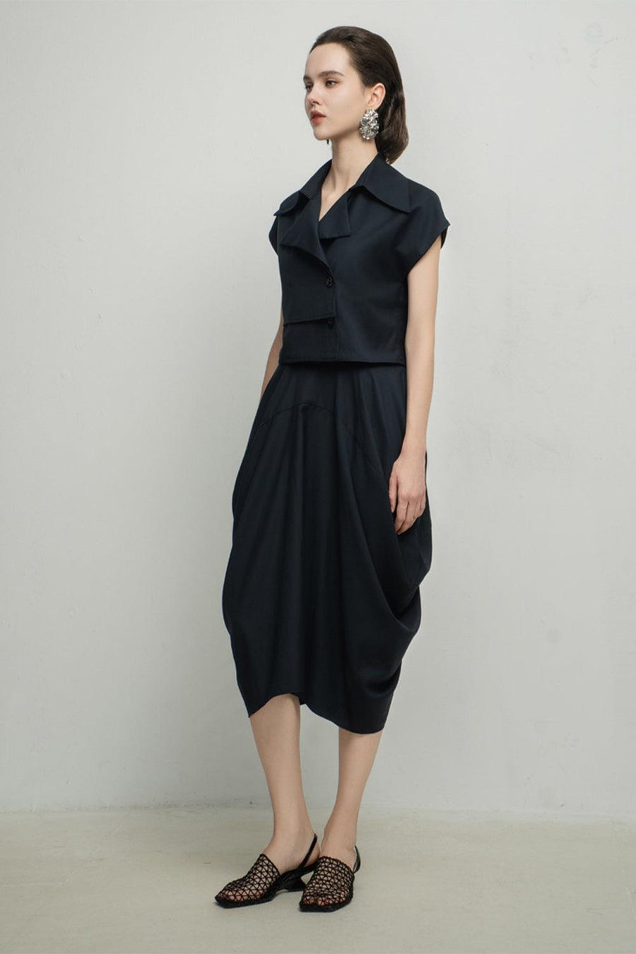 Paris Tulip Draped Poly Silk Calf Length Skirt 18