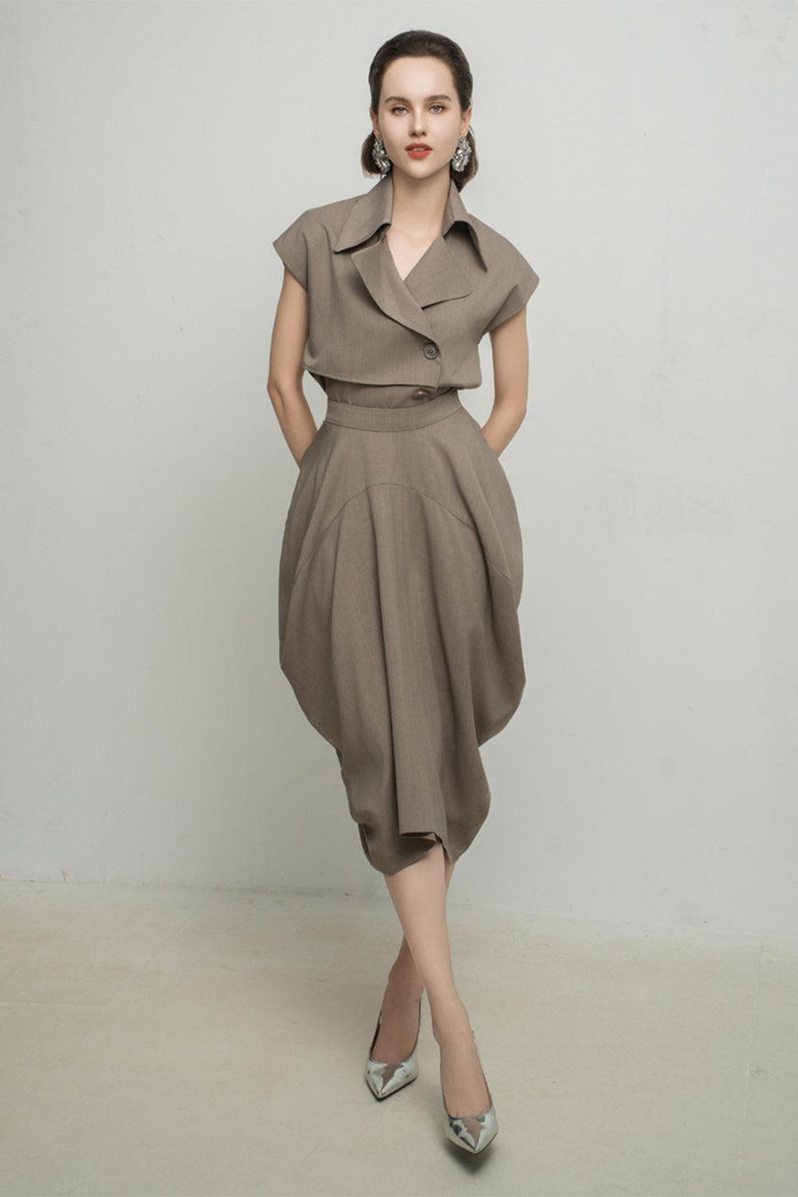 Paris Tulip Draped Poly Silk Calf Length Skirt 10