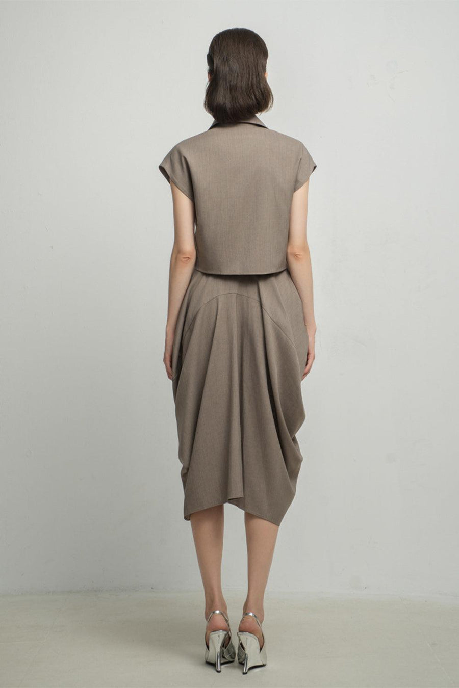 Paris Tulip Draped Poly Silk Calf Length Skirt 9