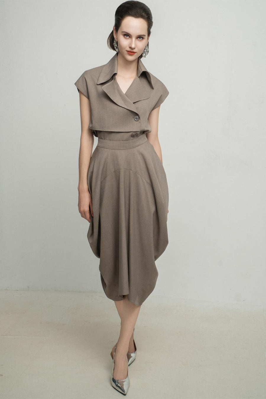 Paris Tulip Draped Poly Silk Calf Length Skirt 7