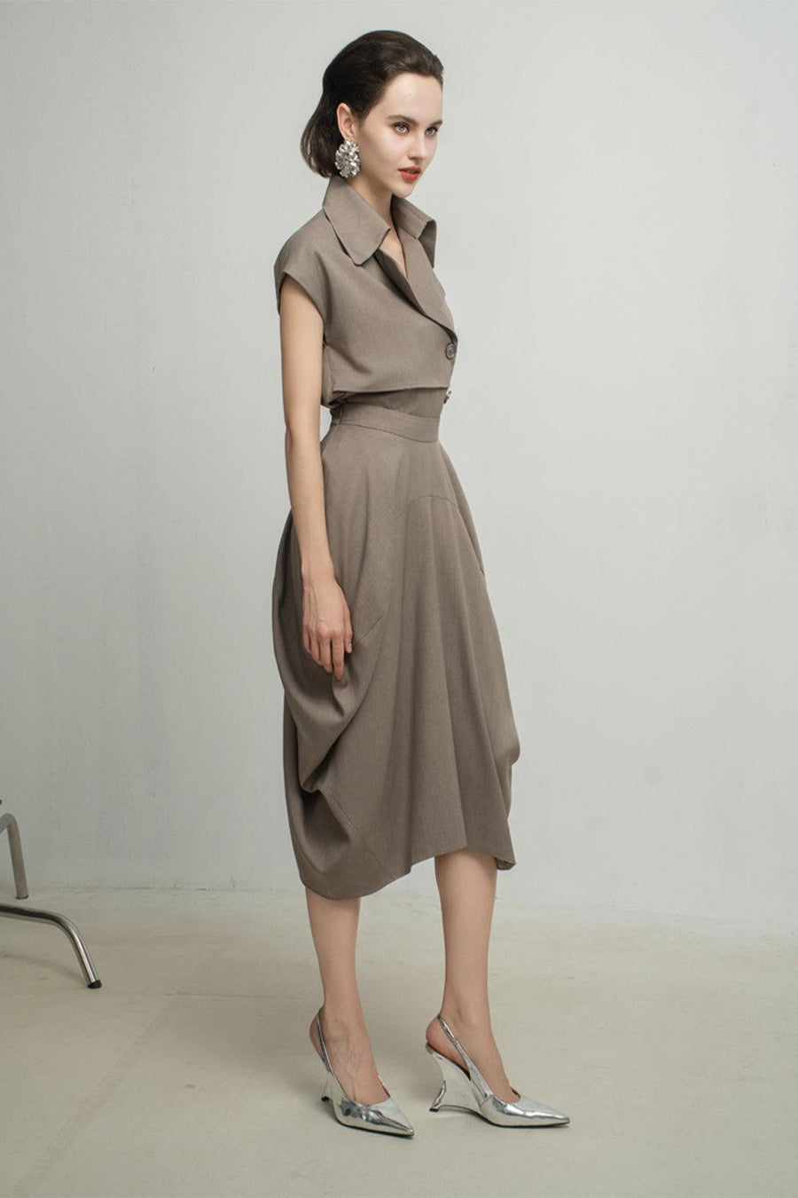 Paris Tulip Draped Poly Silk Calf Length Skirt 8