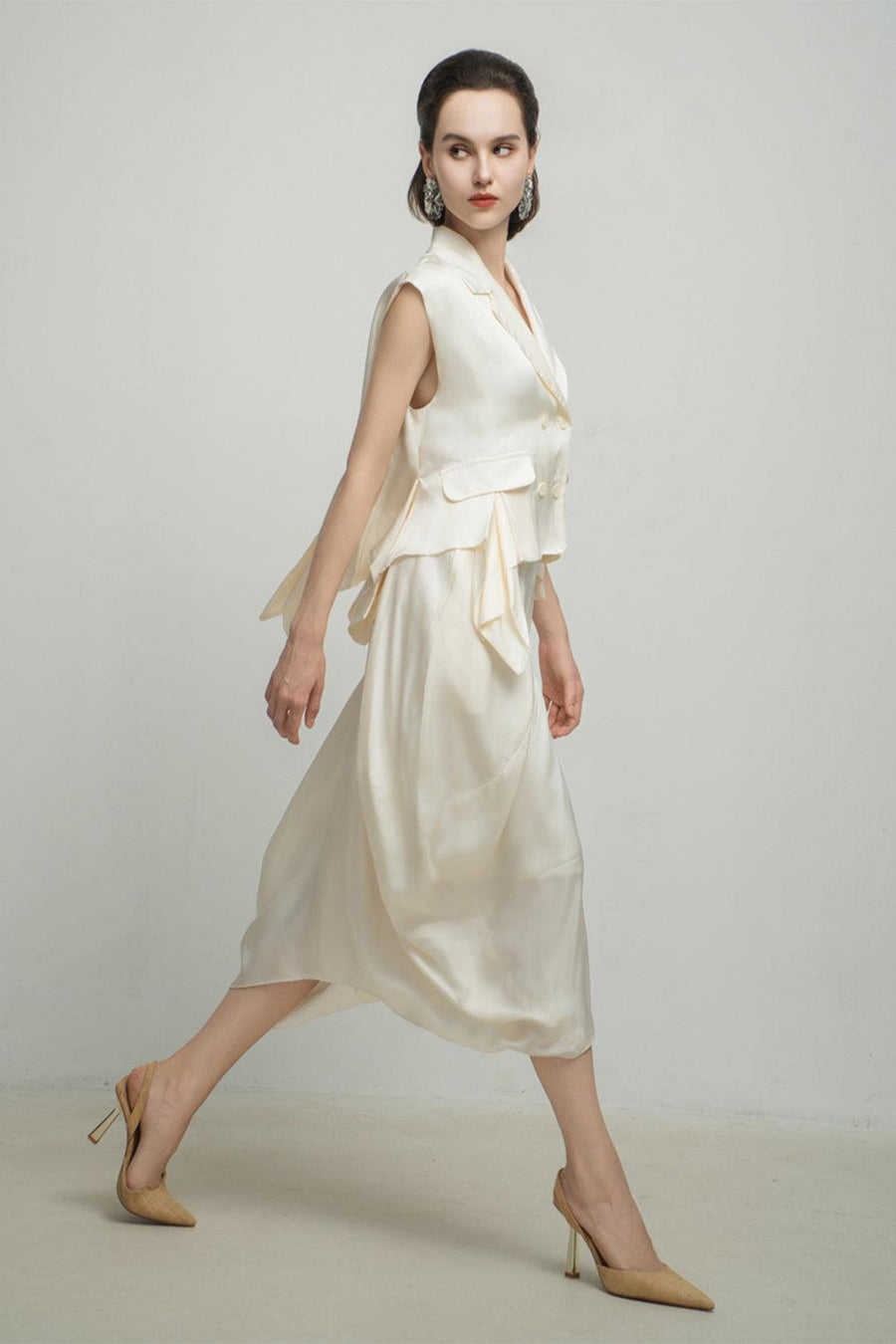 Paris Tulip Draped Poly Silk Calf Length Skirt 15