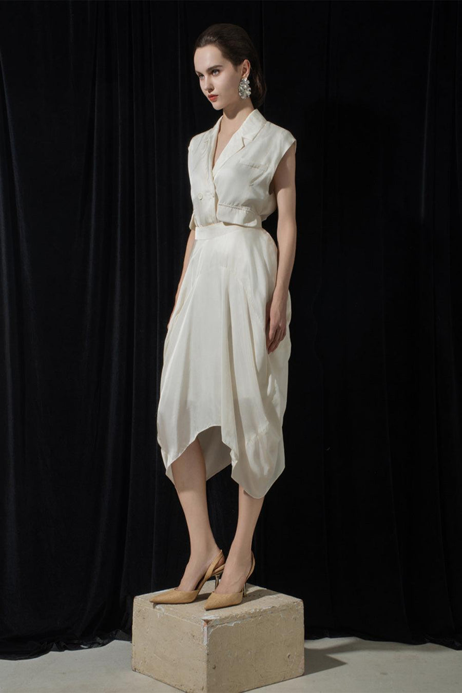 Paris Tulip Draped Poly Silk Calf Length Skirt 16