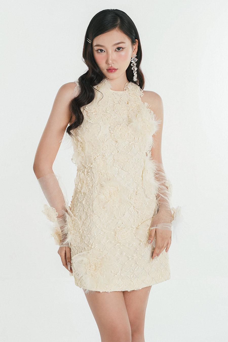 Keira A-line Halter Neck Embroidered Lace Mini Dress 5