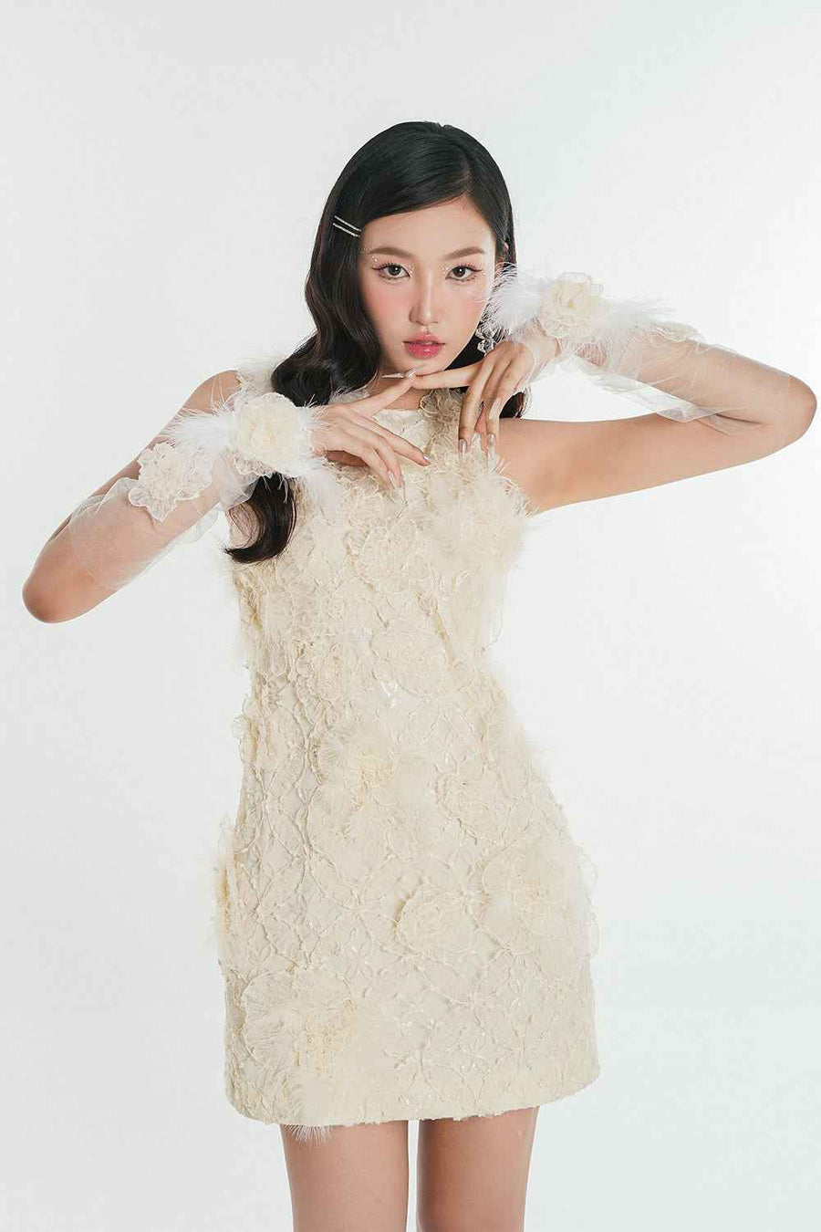 Keira A-line Halter Neck Embroidered Lace Mini Dress