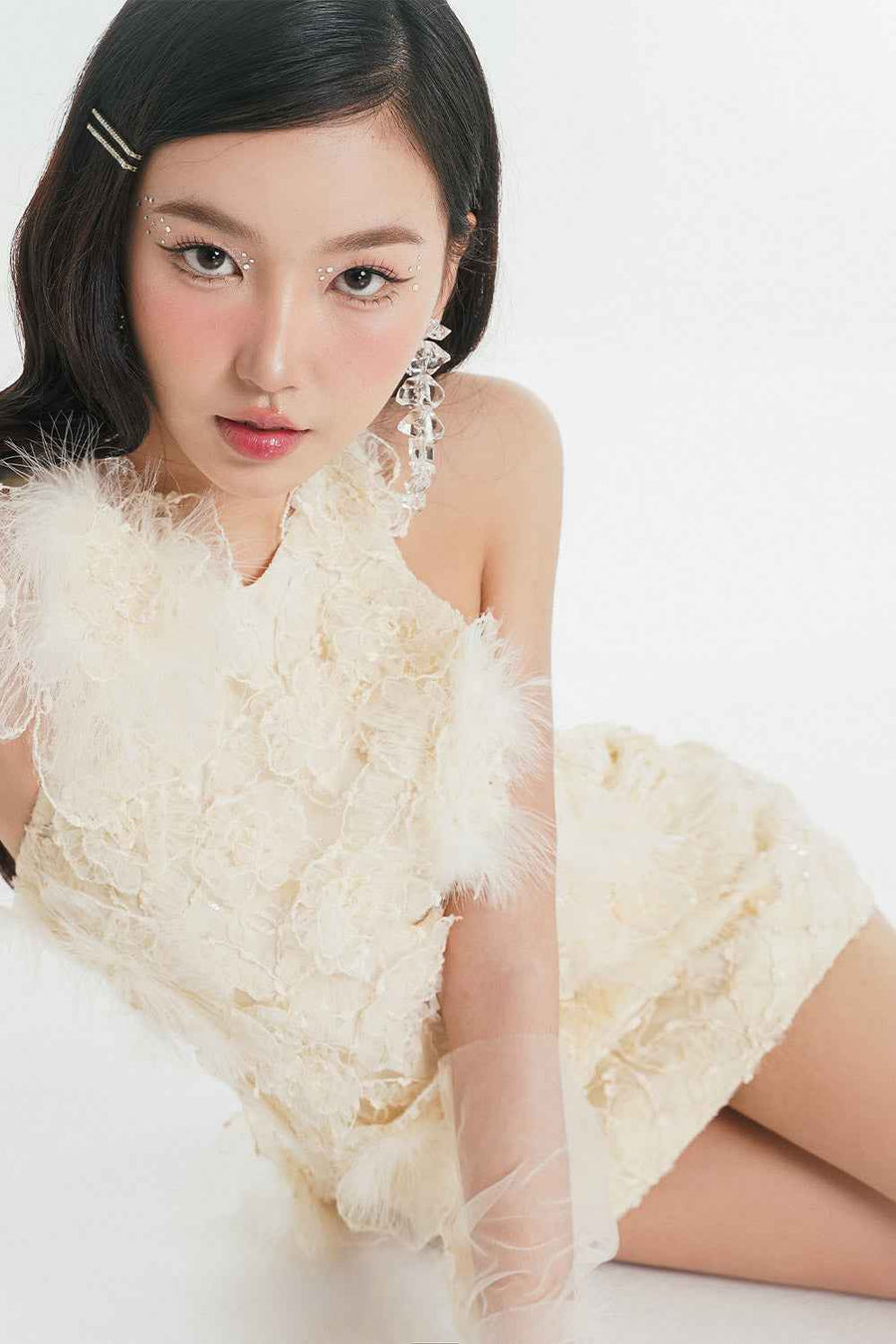 Keira A-line Halter Neck Embroidered Lace Mini Dress
